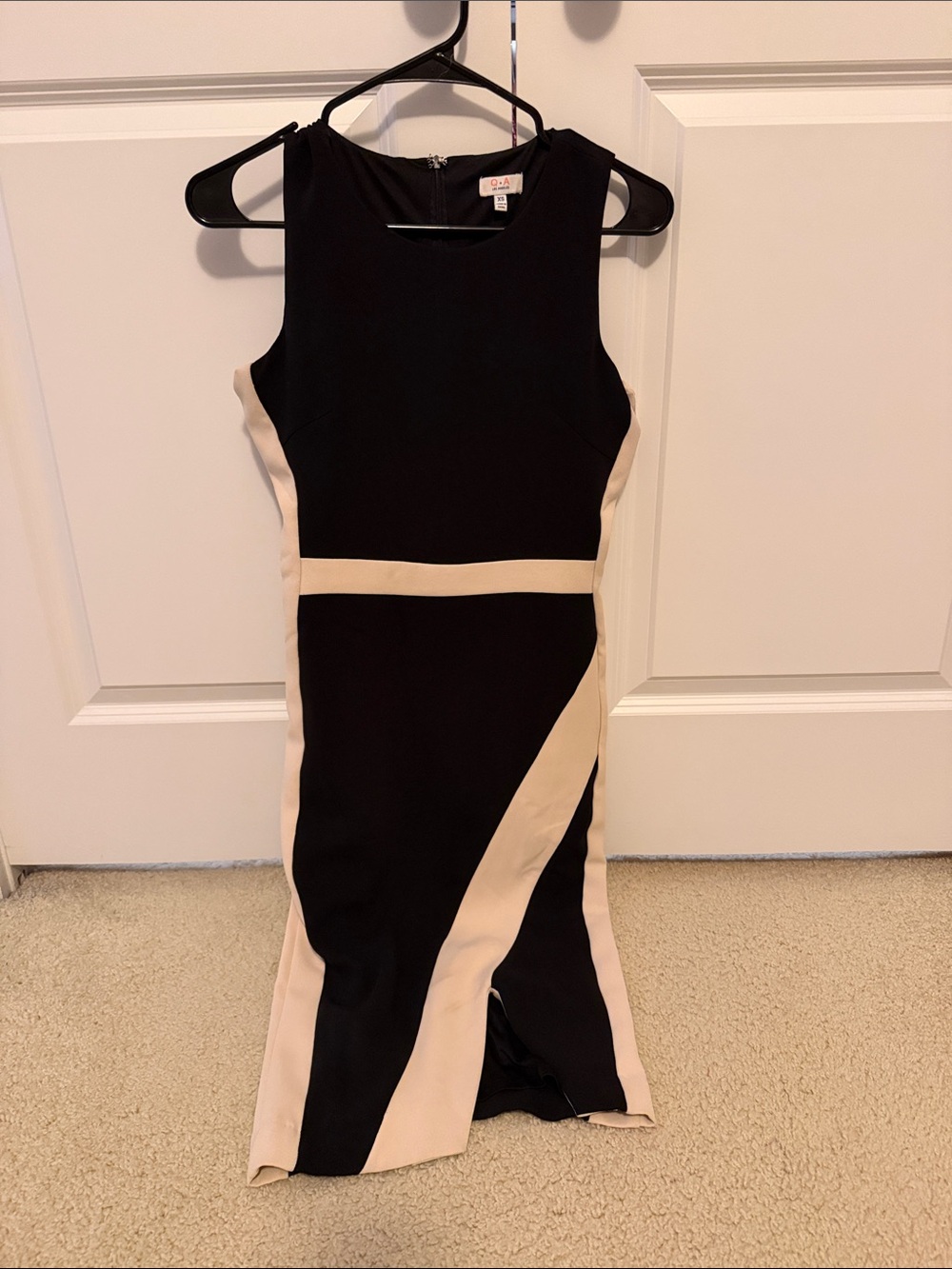 Sleeveless Black Midi Dress with Cream Colorblock Panels